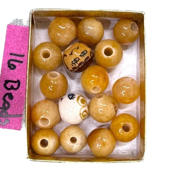 Vintage Glass Macrame Beads Large Hole Crafting Hand Painted Face Jewelry Making - Picture 3 of 6